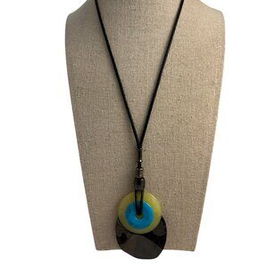 RLM Robert Lee Miller Brass Pendant Necklace Leather Cord Sterling Bead Modern